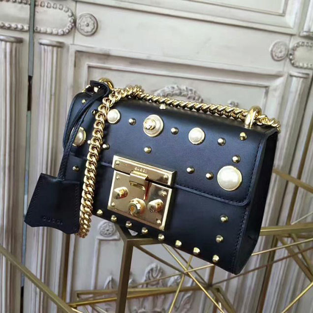 Gucci Padlock Small Studded Shoulder Bag 432182 Black