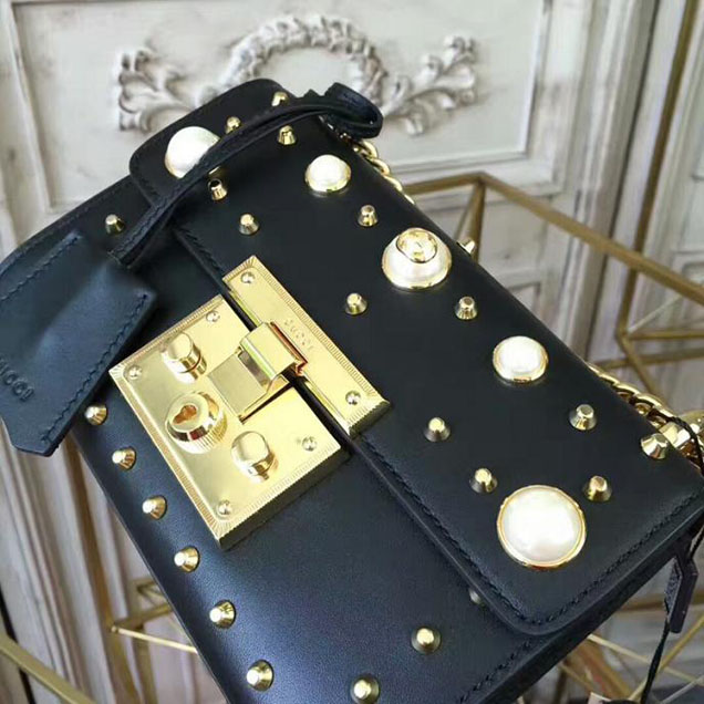 Gucci Padlock Small Studded Shoulder Bag 432182 Black