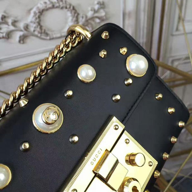 Gucci Padlock Small Studded Shoulder Bag 432182 Black