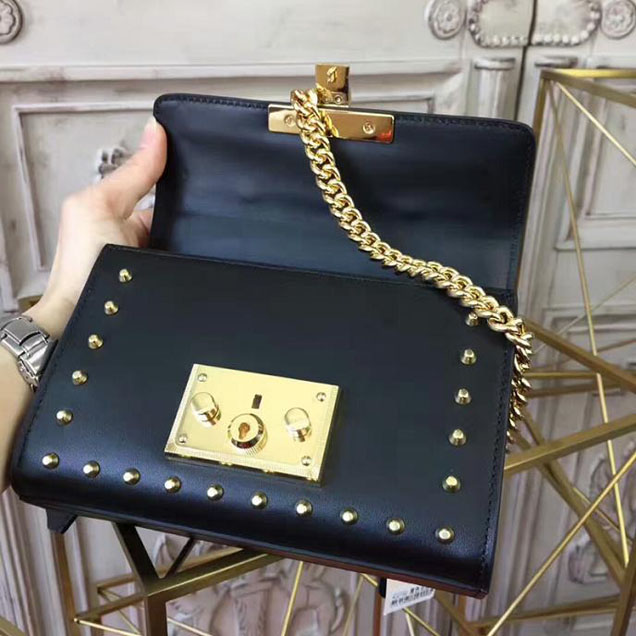 Gucci Padlock Small Studded Shoulder Bag 432182 Black