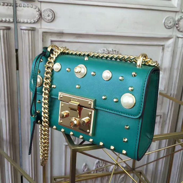 Gucci Padlock Small Studded Shoulder Bag 432182 Green