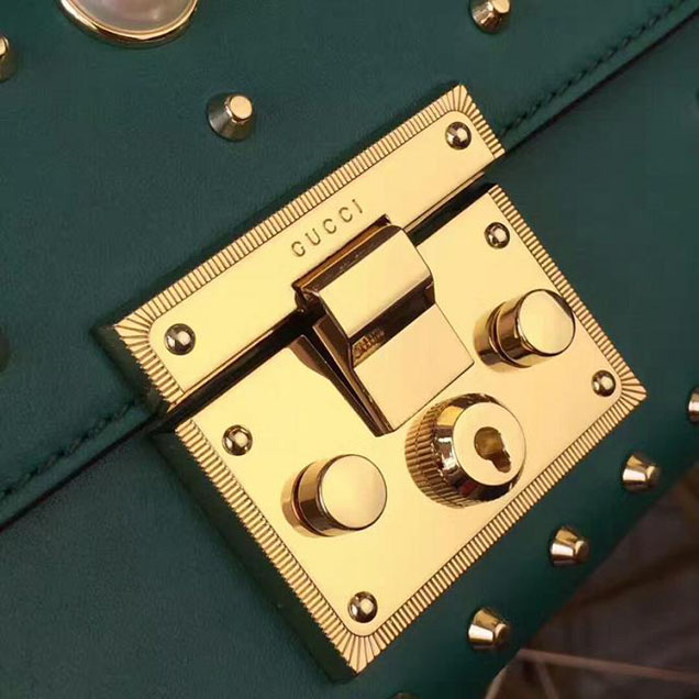 Gucci Padlock Small Studded Shoulder Bag 432182 Green