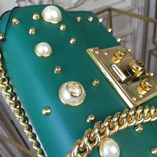 Gucci Padlock Small Studded Shoulder Bag 432182 Green