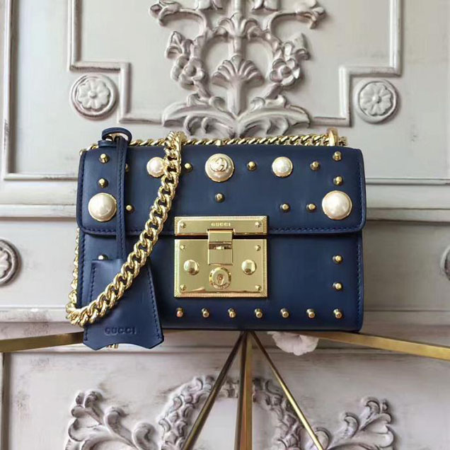 Gucci Padlock Small Studded Shoulder Bag 432182 Navy