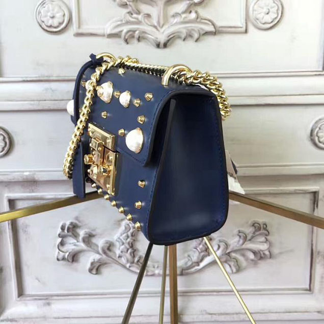 Gucci Padlock Small Studded Shoulder Bag 432182 Navy