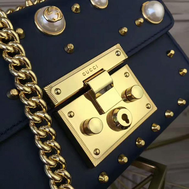 Gucci Padlock Small Studded Shoulder Bag 432182 Navy