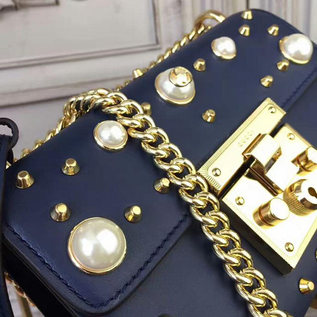 Gucci Padlock Small Studded Shoulder Bag 432182 Navy