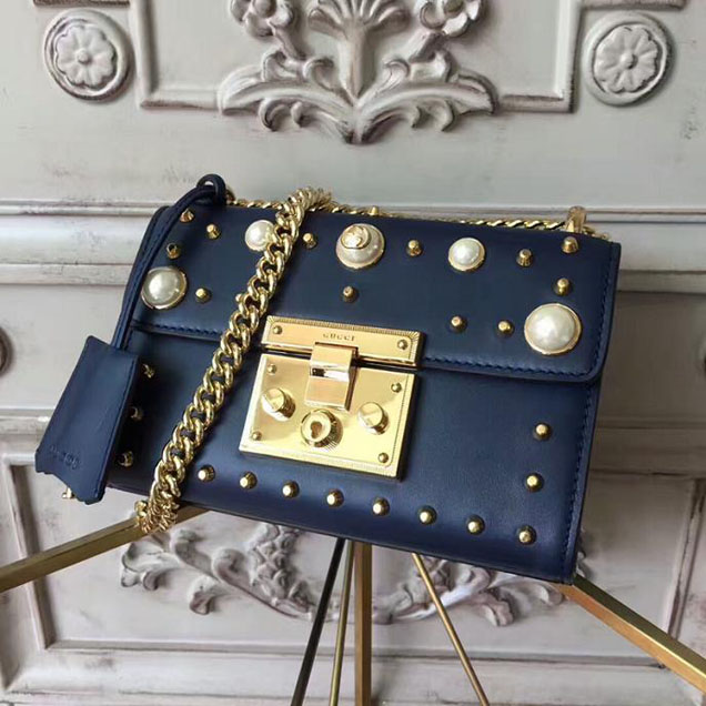 Gucci Padlock Small Studded Shoulder Bag 432182 Navy