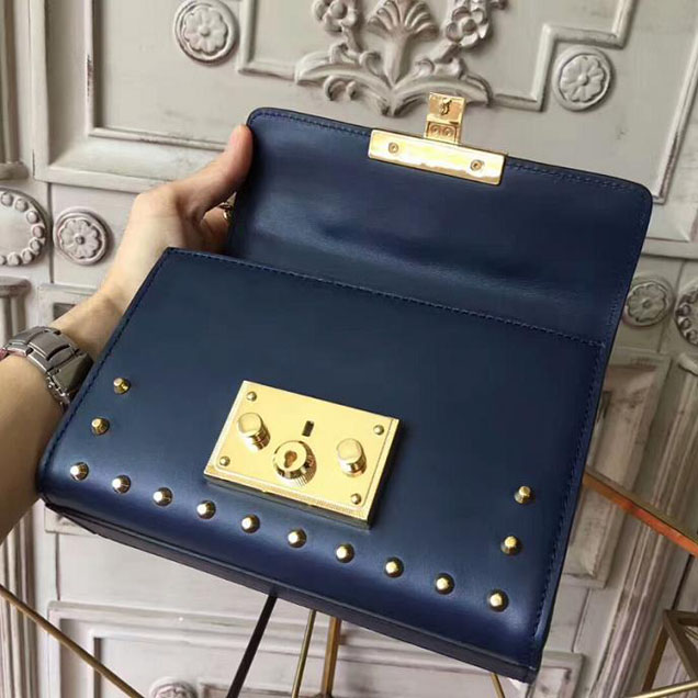 Gucci Padlock Small Studded Shoulder Bag 432182 Navy