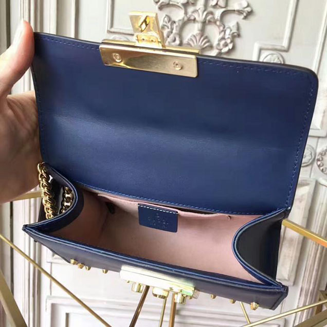 Gucci Padlock Small Studded Shoulder Bag 432182 Navy