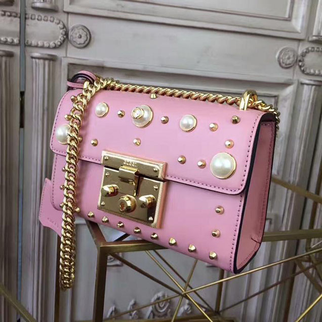 Gucci Padlock Small Studded Shoulder Bag 432182 Pink