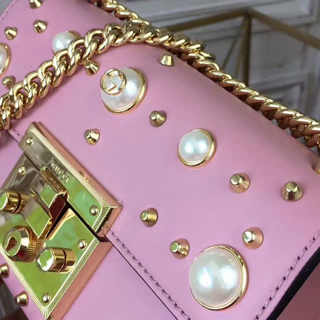 Gucci Padlock Small Studded Shoulder Bag 432182 Pink