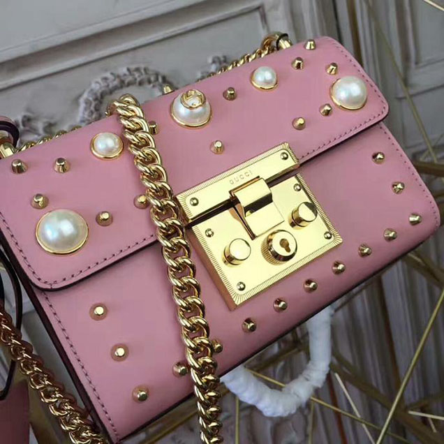 Gucci Padlock Small Studded Shoulder Bag 432182 Pink