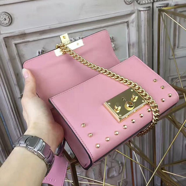 Gucci Padlock Small Studded Shoulder Bag 432182 Pink