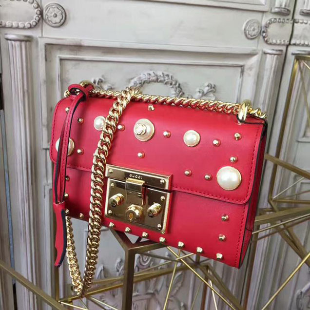 Gucci Padlock Small Studded Shoulder Bag 432182 Red