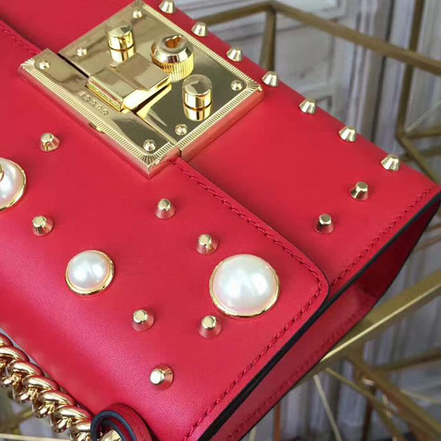 Gucci Padlock Small Studded Shoulder Bag 432182 Red