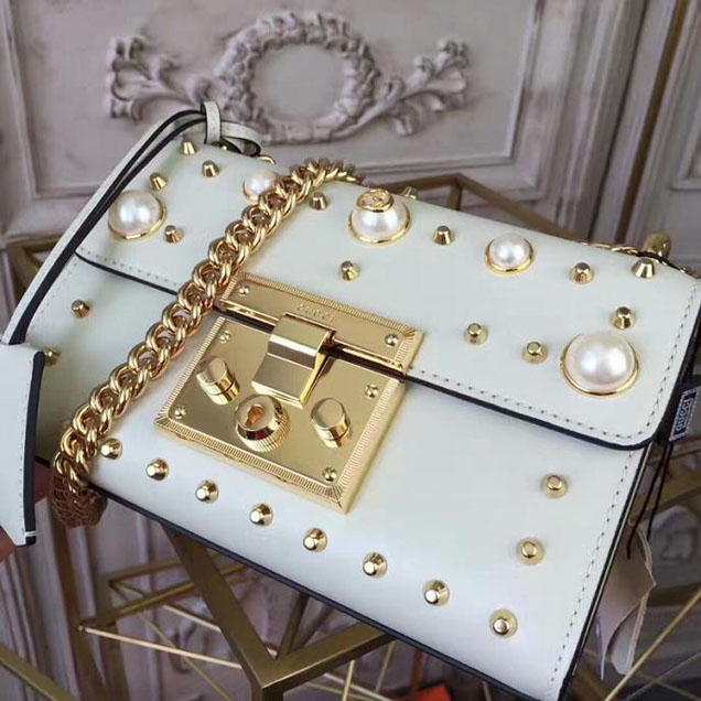 Gucci Padlock Small Studded Shoulder Bag 432182 White