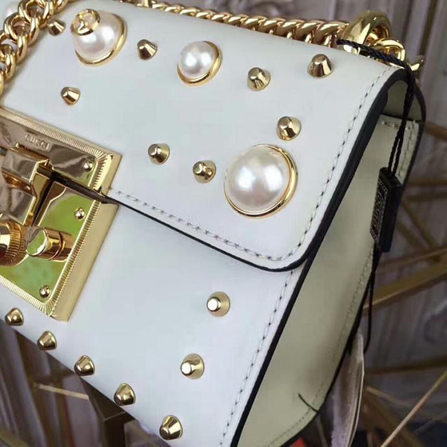 Gucci Padlock Small Studded Shoulder Bag 432182 White