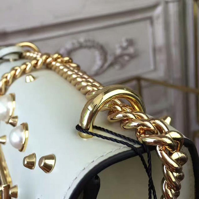 Gucci Padlock Small Studded Shoulder Bag 432182 White
