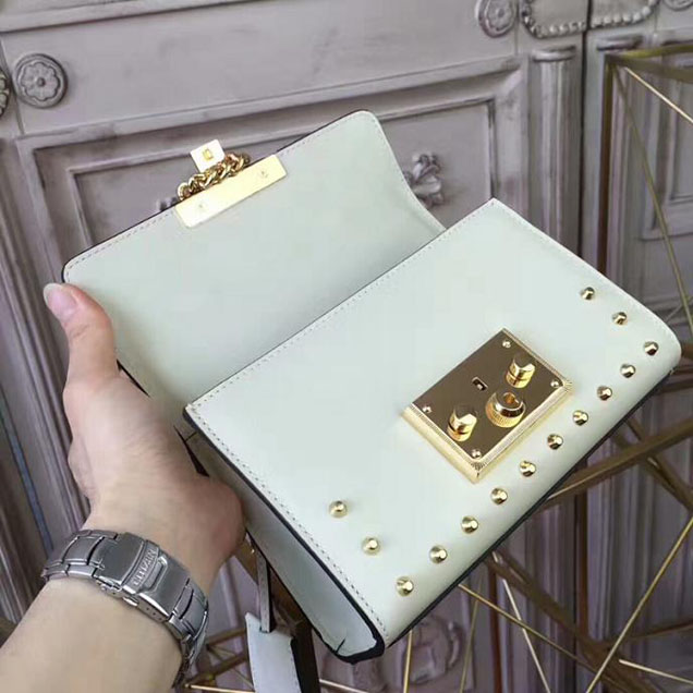 Gucci Padlock Small Studded Shoulder Bag 432182 White