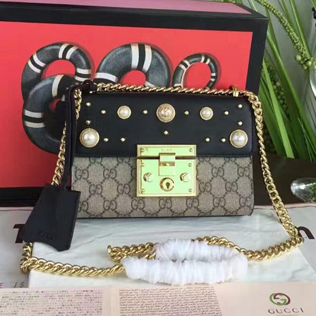 Gucci Padlock Studded GG Supreme Shoulder Bag 432182 Black