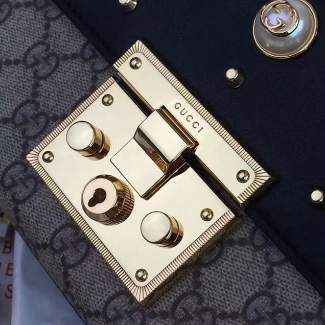 Gucci Padlock Studded GG Supreme Shoulder Bag 432182 Black