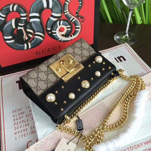 Gucci Padlock Studded GG Supreme Shoulder Bag 432182 Black