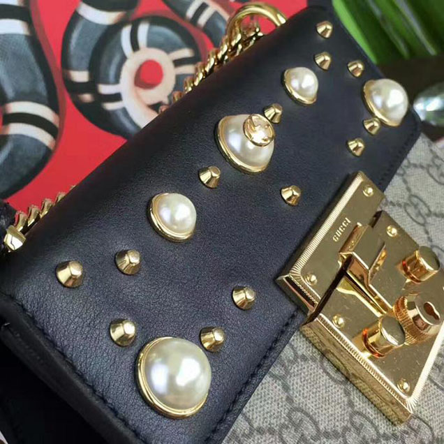 Gucci Padlock Studded GG Supreme Shoulder Bag 432182 Black