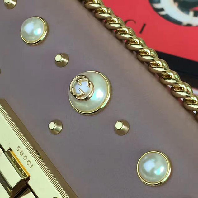 Gucci Padlock Studded GG Supreme Shoulder Bag 432182 Pink