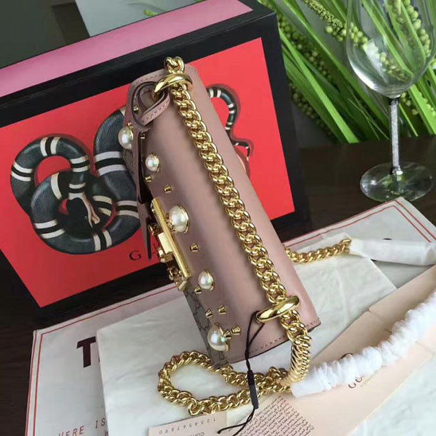 Gucci Padlock Studded GG Supreme Shoulder Bag 432182 Pink
