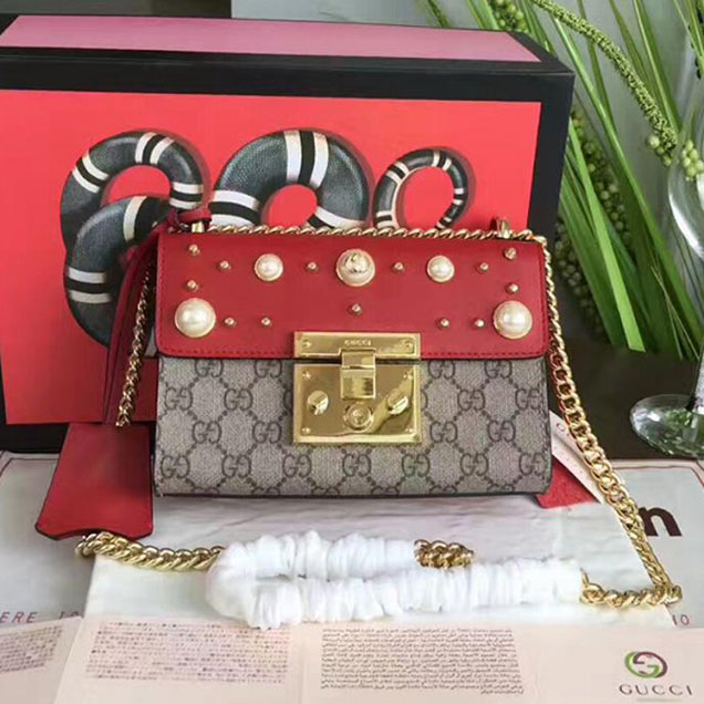 Gucci Padlock Studded GG Supreme Shoulder Bag 432182 Red