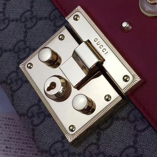 Gucci Padlock Studded GG Supreme Shoulder Bag 432182 Red
