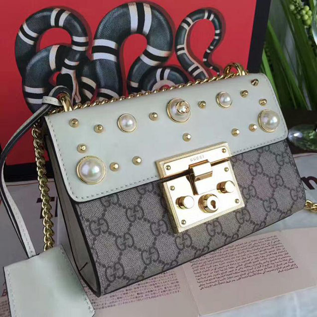 Gucci Padlock Studded GG Supreme Shoulder Bag 432182 White