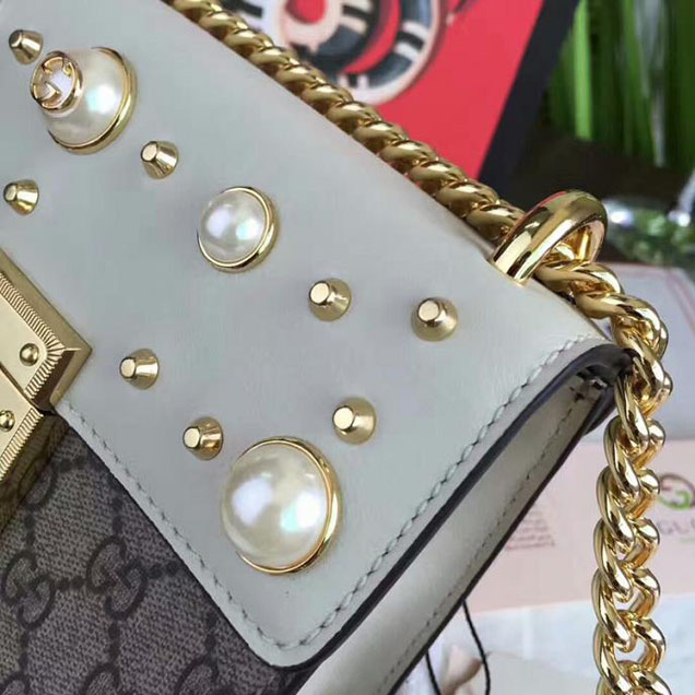 Gucci Padlock Studded GG Supreme Shoulder Bag 432182 White