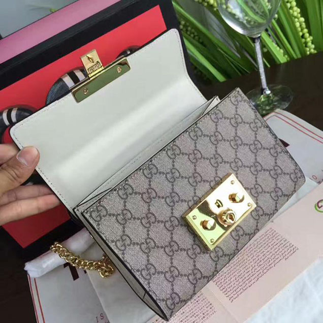 Gucci Padlock Studded GG Supreme Shoulder Bag 432182 White