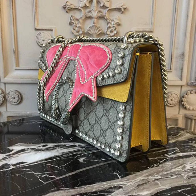 Gucci Dionysus Small Shoulder Bag With Bow 400249 GG Supreme