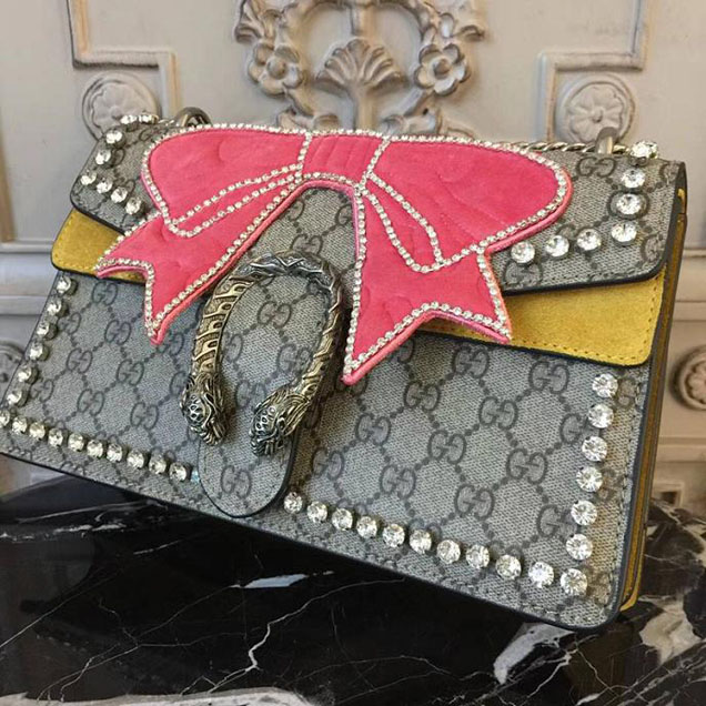 Gucci Dionysus Small Shoulder Bag With Bow 400249 GG Supreme