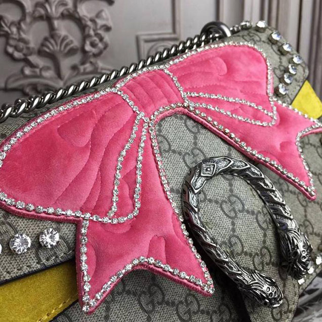 Gucci Dionysus Small Shoulder Bag With Bow 400249 GG Supreme