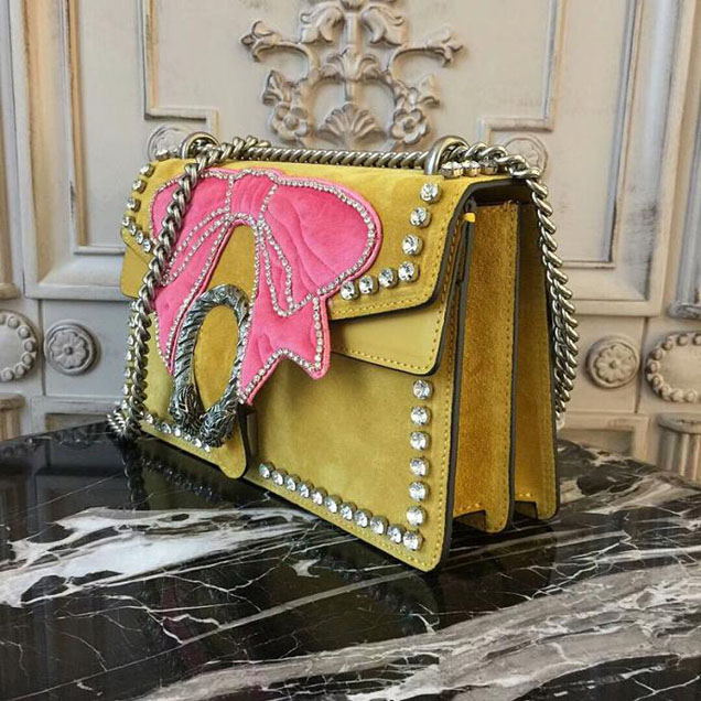 Gucci Dionysus Small Crystal Shoulder Bag 400249 Yellow Suede