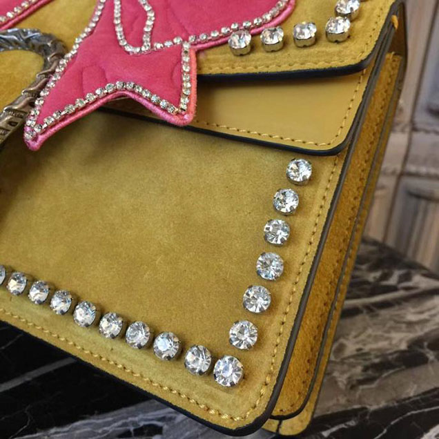 Gucci Dionysus Small Crystal Shoulder Bag 400249 Yellow Suede