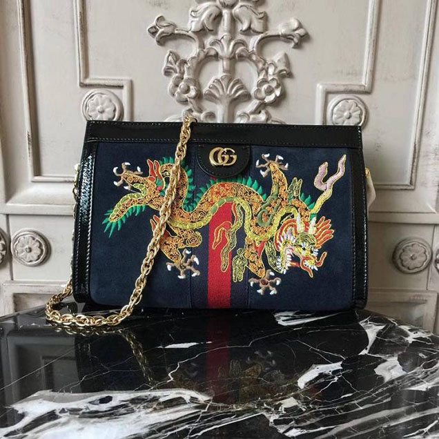 Gucci Ophidia Embroidered Medium Shoulder Bag 503876 Blue