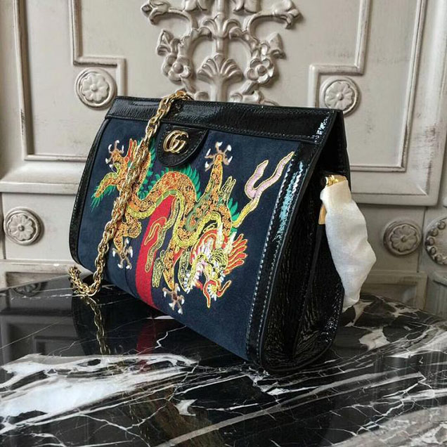 Gucci Ophidia Embroidered Medium Shoulder Bag 503876 Blue