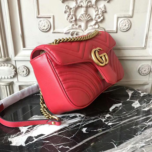 Gucci GG Marmont Matelasse Shoulder Bag 443497 26cm Red