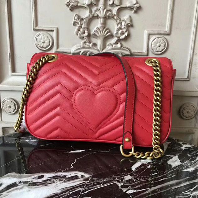 Gucci GG Marmont Matelasse Shoulder Bag 443497 26cm Red