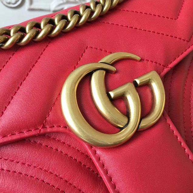 Gucci GG Marmont Matelasse Shoulder Bag 443497 26cm Red