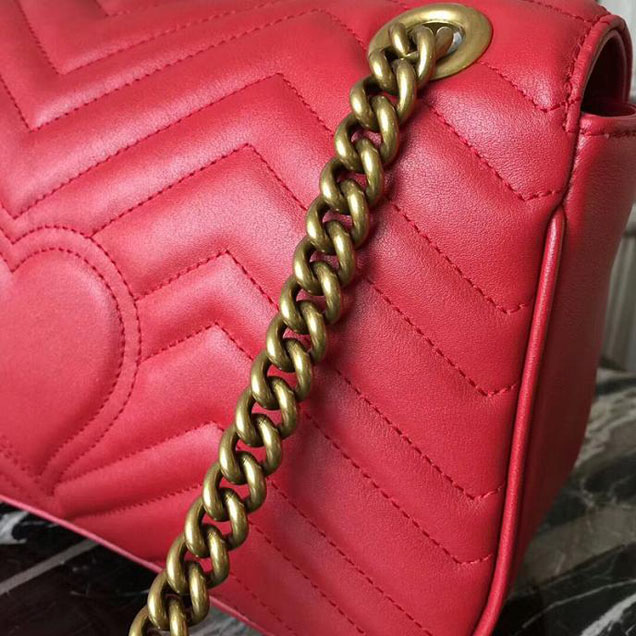 Gucci GG Marmont Matelasse Shoulder Bag 443497 26cm Red