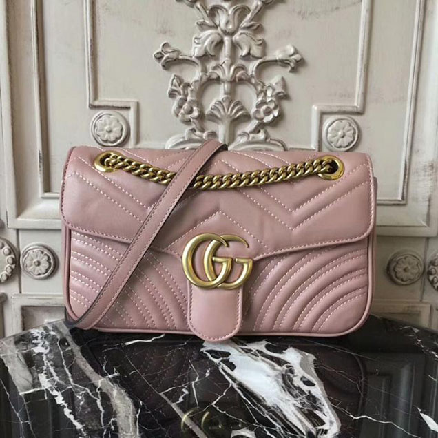 Gucci GG Marmont Matelasse Shoulder Bag 443497 26cm Nude