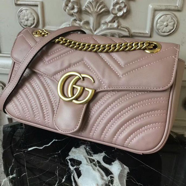 Gucci GG Marmont Matelasse Shoulder Bag 443497 26cm Nude