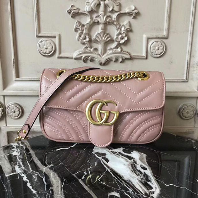 Gucci GG Marmont Matelasse Mini Bag 446744 22CM Nude