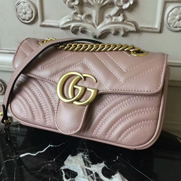 Gucci GG Marmont Matelasse Mini Bag 446744 22CM Nude